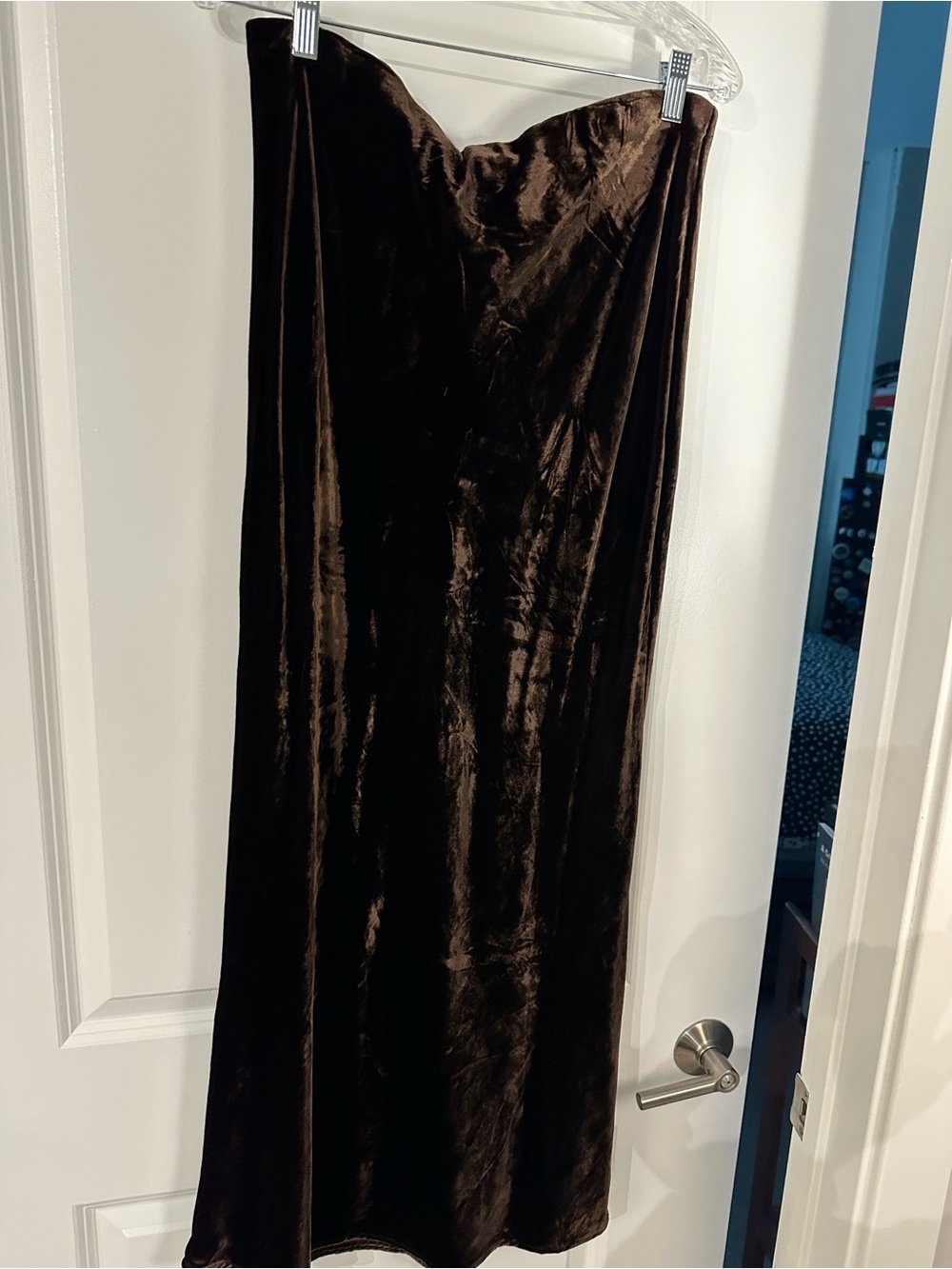 Womens Brown Velvet Maxi Skirt - Sleek Evening Style